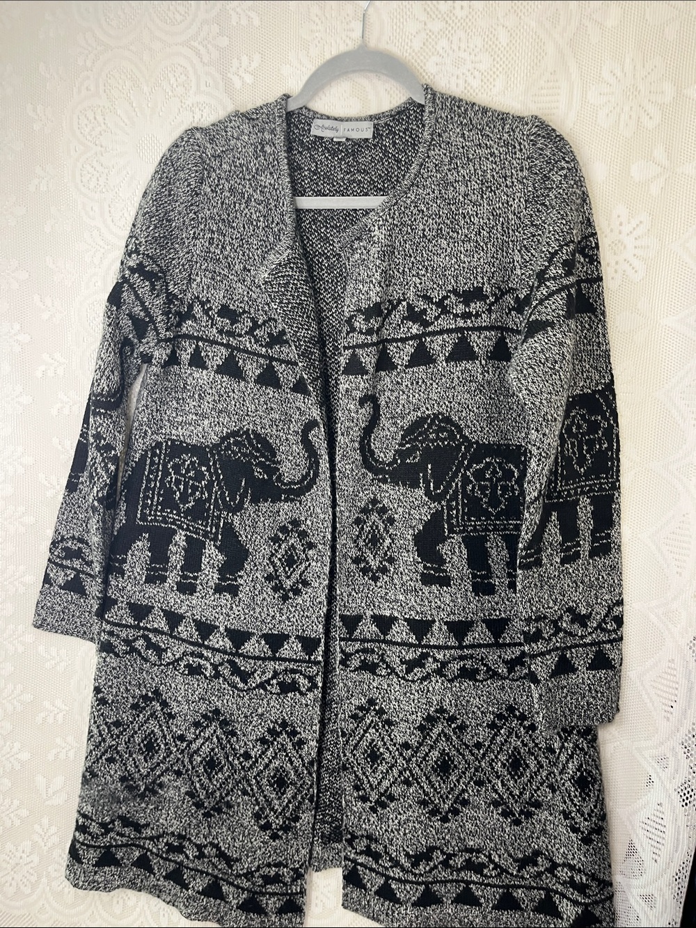 Absolutely Famous Black and Gray Elephant Open-Front Cardigan L